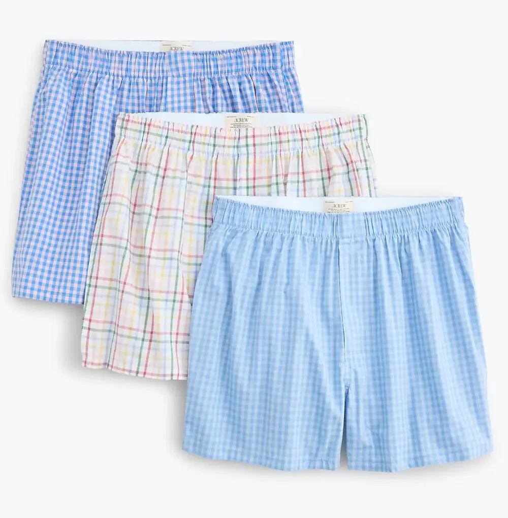J Crew Woven 3 Pack Boxers M Blue Gingham Plaid CU633 J.Crew